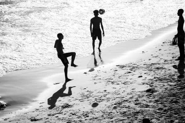 Salvador Bahia Brasilien November 2021 Menschen Spielen Beachsoccer Paciencia Strand — Stockfoto