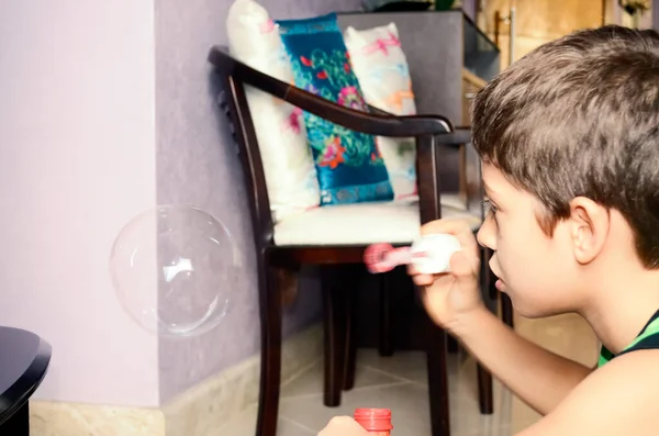 Portrait Child Blowing Soap Bubbles Salvador Bahia Brazil — Foto Stock