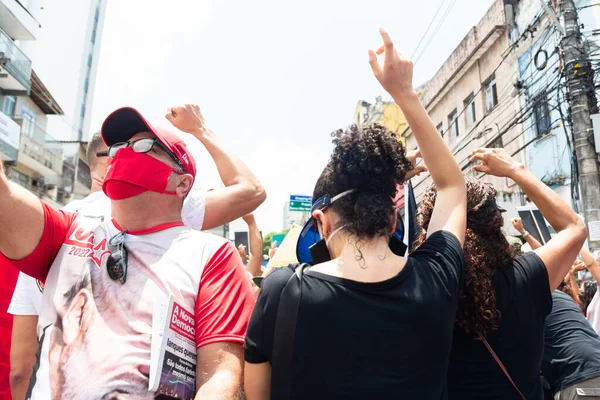 Salvador Bahia Brésil Octobre 2021 Manifestant Marche Gesticulant Des Cris — Photo