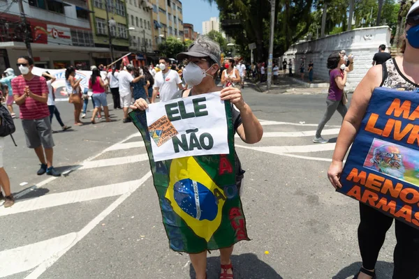 Salvador Bahia Brazil October 2021 Protester Carries Poster Demonstration President — Stock fotografie