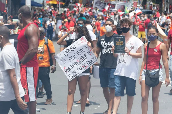 Salvador Bahia Brésil Octobre 2021 Manifestant Porte Une Affiche Lors — Photo