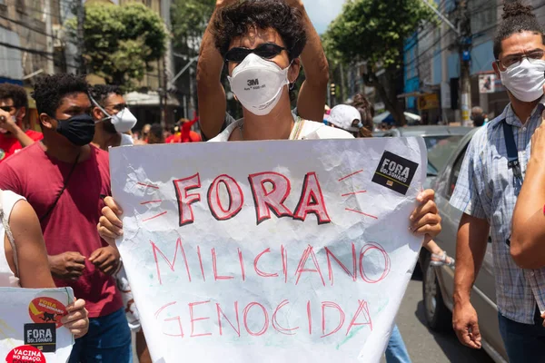 Salvador Bahia Brésil Octobre 2021 Manifestant Porte Une Affiche Lors — Photo