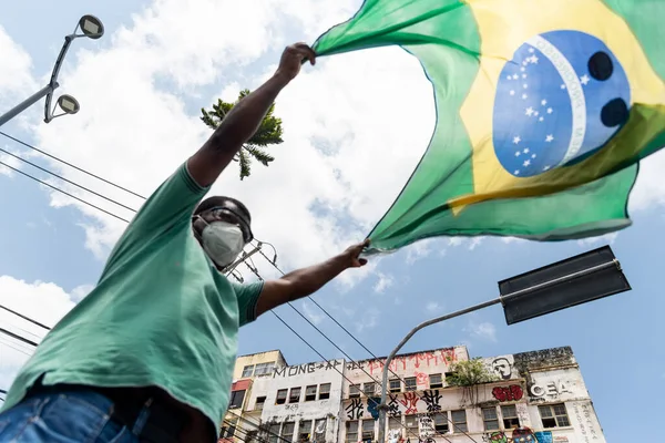 Salvador Bahia Brazil October 2021 Protester Carries Flag Demonstration President — Stockfoto