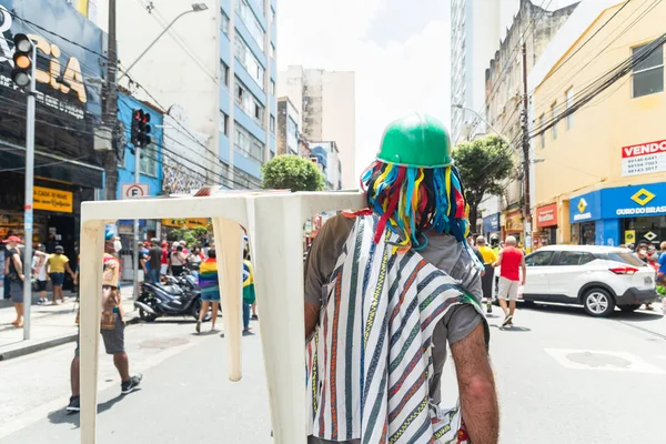 Salvador Bahia Brasil Octubre 2021 Manifestante Camina Gesticulando Gritos Durante — Foto de Stock