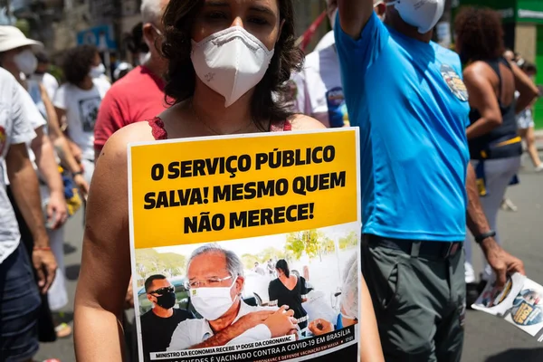Salvador Bahia Brazil October 2021 Protester Carries Poster Demonstration President — 스톡 사진