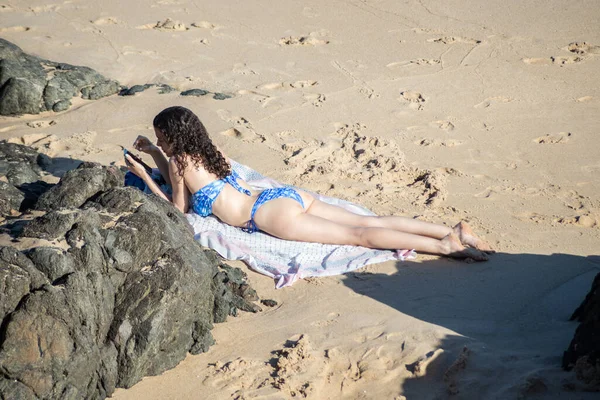 Salvador Bahia Brazil November 2021 Young Beautiful Woman Bikini Lying — Fotografia de Stock
