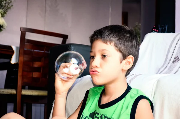 Portrait Child Blowing Soap Bubbles Salvador Bahia Brazil — Photo