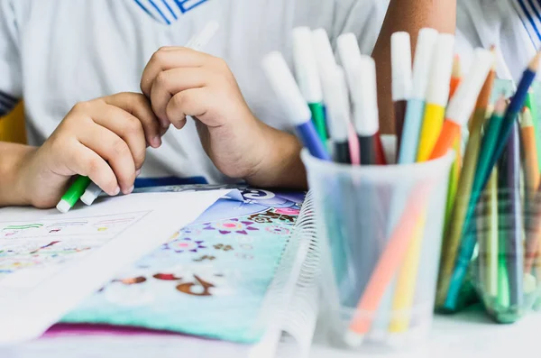 Salvador Bahia Brazil December 2014 Detail Student Hands Painting Writing — Stock fotografie