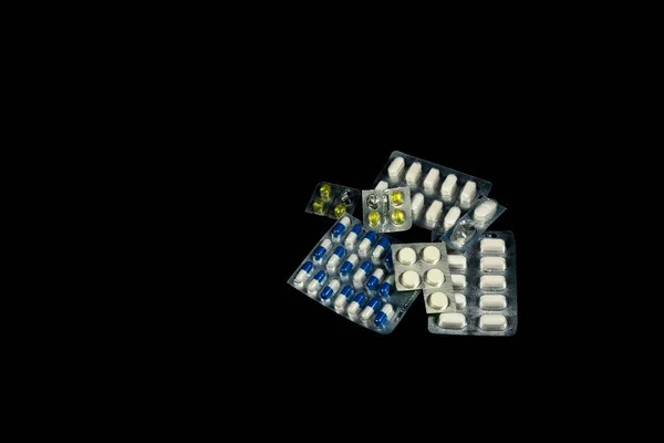 Pill Pack Various Diseases Black Background — Foto de Stock