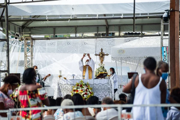 Salvador Bahia Brazil January 2022 Faithful Pray Together Famous Senhor —  Fotos de Stock