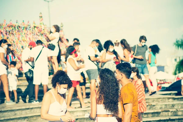 Salvador Bahia Brazil January 2022 Tourists Pray Together Famous Senhor — Foto Stock