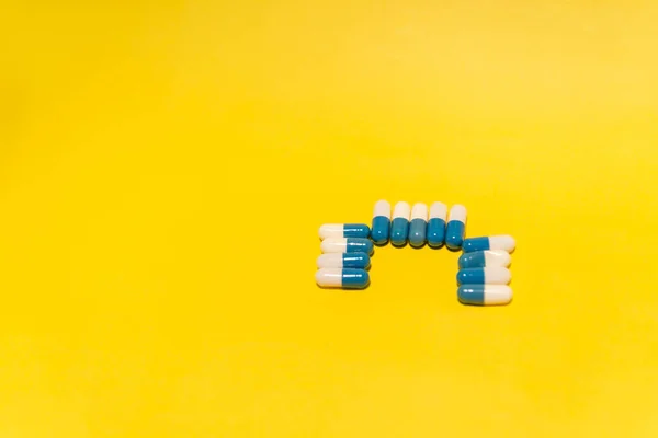 Blue White Colored Pills Arranged Blue Surface Medical Supplies — Foto Stock