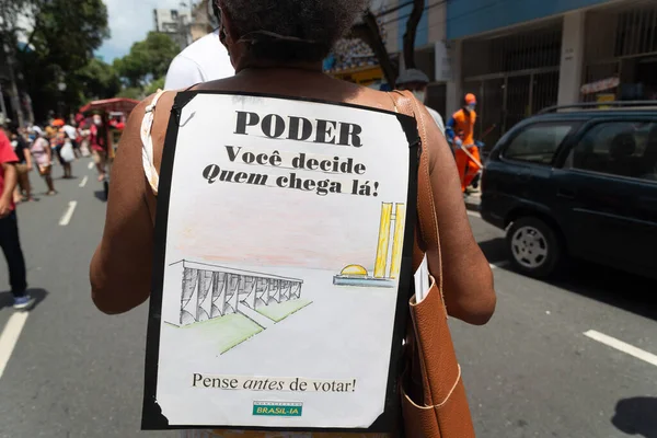 Salvador Bahia Brazil October 2021 Protester Carries Poster Demonstration President — 스톡 사진