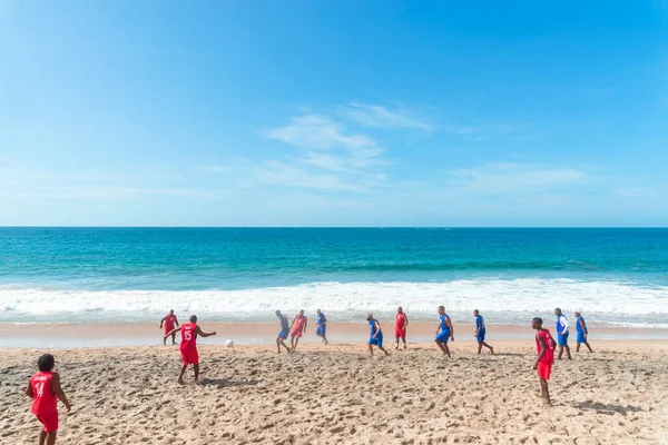 Salvador Bahia Brazil February 2022 Men Playing Beach Soccer Farol — Φωτογραφία Αρχείου