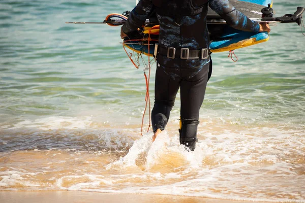 Salvador Bahia Brazil June 2022 Man Entering Sea Diving Equipment — Stock Photo, Image