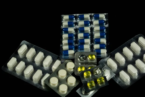 Pill Pack Various Diseases Black Background — Foto de Stock