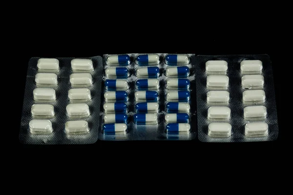 Pill Pack Various Diseases Black Background — Stock fotografie