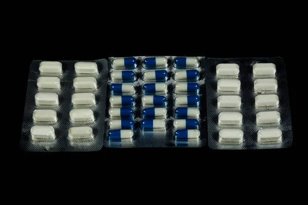 Pill Pack Various Diseases Black Background — Foto de Stock