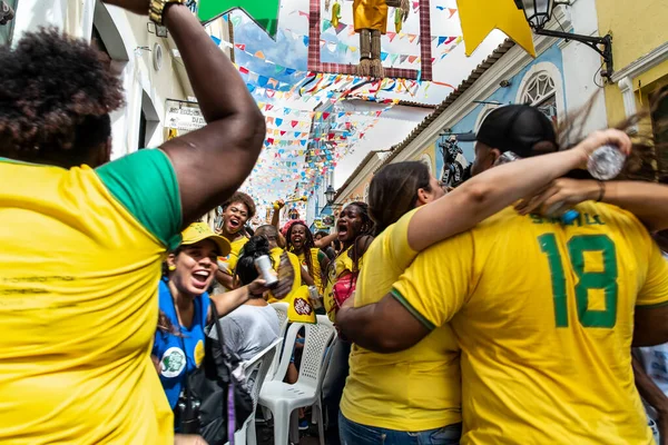 Salvador Bahia Brazil June 2018 Brazil Fans Celebrate Goal Game — ストック写真