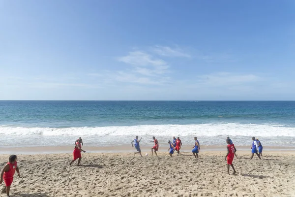 Salvador Bahia Brazil February 2022 Men Playing Beach Soccer Farol — Φωτογραφία Αρχείου