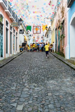 Salvador, Bahia, Brazil - June 22, 2018: Fans of Brazil are seen in Pelourinho before the game between Brazil vs Costa Rica for the 2018 Soccer World Cup in Russia.
