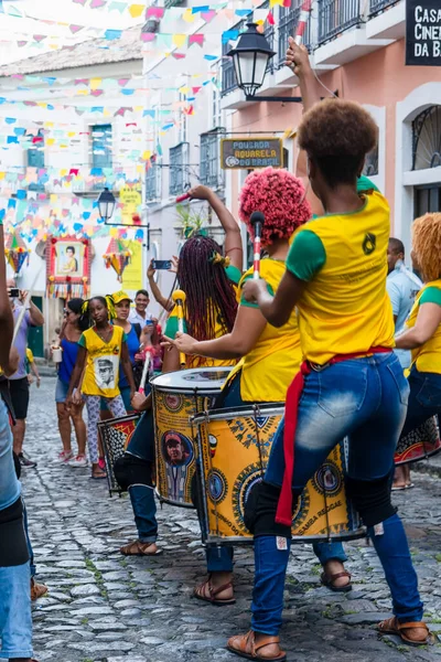 Salvador Bahia Brazil June 2018 Dida Band Members Play Percussion — Stok fotoğraf