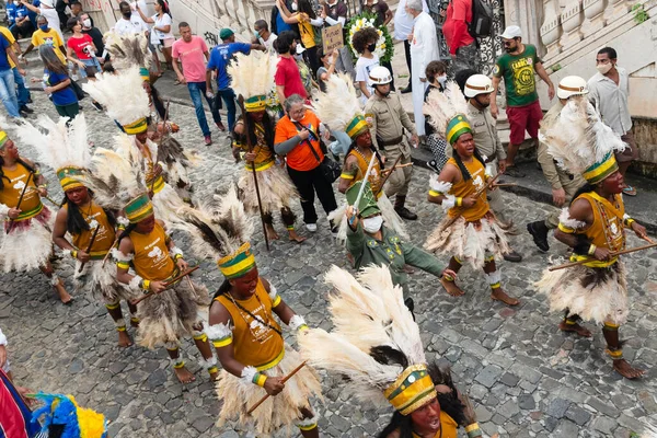 Salvador Bahia Brazil July 2022 Group Indigenous People Parade Civic — Stock Fotó