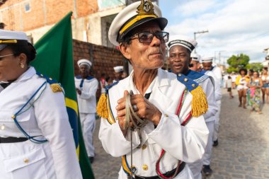 Saubara, Bahia, Brazil - August 06, 2022: Members of a Marujada are dancing and singing at the Chegancas cultural meeting in Saubara, Bahia.