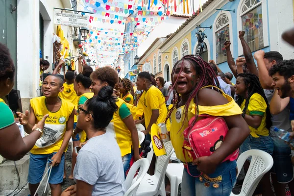 Salvador Bahia Brazil June 2018 Brazil Fans Celebrate Goal Game — Fotografia de Stock