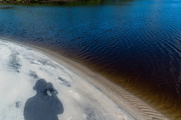 Shadow Man Wearing Hat Sand Beach Water Praia Guaibim Coast — Stok Foto