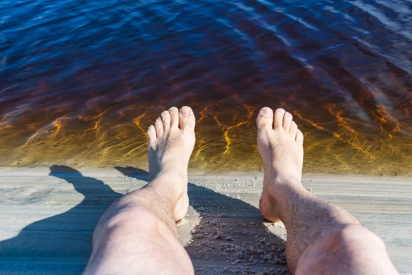 Legs Man River Reddish Water Background Guaibim Beach City Valenca — Stok fotoğraf