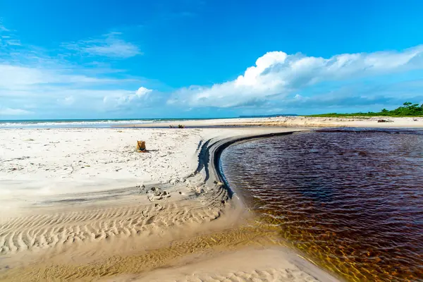 Reddish Water River Blue Sky Guaibim Beach Coast Sea Bahia — Stok fotoğraf