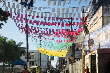 Valenca, Bahia, Brazil - June 23, 2022: Decoration of Sao Joao with flags in the city of Valenca, Bahia.