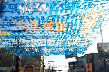 Valenca, Bahia, Brazil - June 23, 2022: Decoration of Sao Joao with flags in the city of Valenca, Bahia.