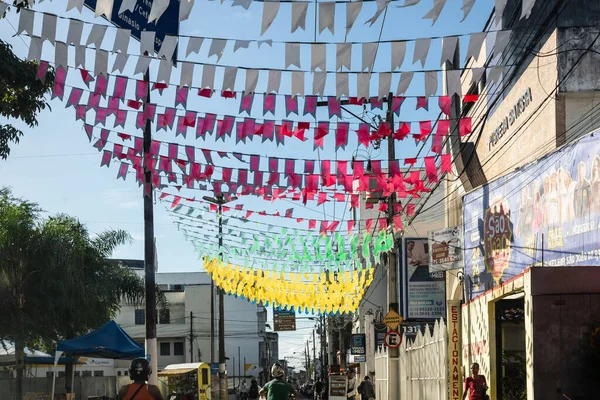 Valenca, Bahia, Brazil - June 23, 2022: Decoration of Sao Joao with flags in the city of Valenca, Bahia.