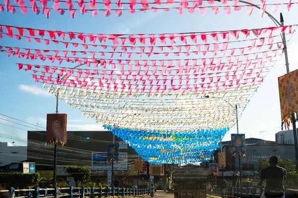 Valenca, Bahia, Brazil - June 23, 2022: Decoration of Sao Joao with flags in the city of Valenca, Bahia.