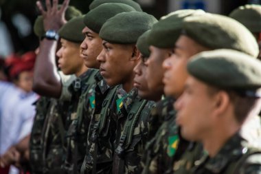 salvador, bahia, brazil - september 7, 2016: Brazilian Army soldiers during military parade in celebration of Brazil independence in the city of Salvador, Bahia.