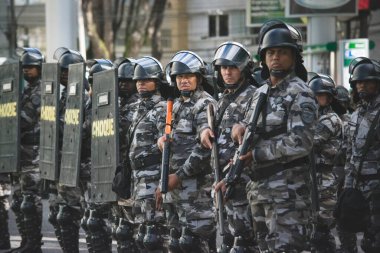 Salvador, Bahia, Brazil - September 7, 2016: Soldiers of the military police special forces during a military parade commemorating the independence of Brazil in the city of Salvador, Bahia.