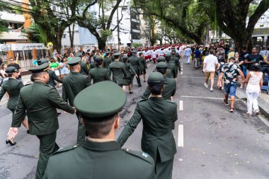Salvador, Bahia, Brazil - September 07, 2022: Brazilian army officers parading on independence day through the streets of downtown Salvador, Bahia.