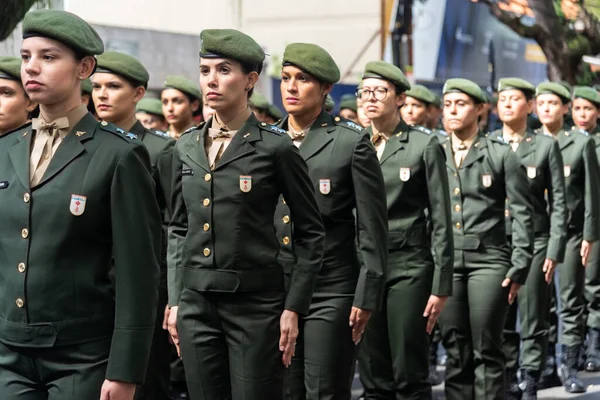 Salvador Bahia Brazil September 2022 Women Soldiers Brazilian Army Parading — стоковое фото