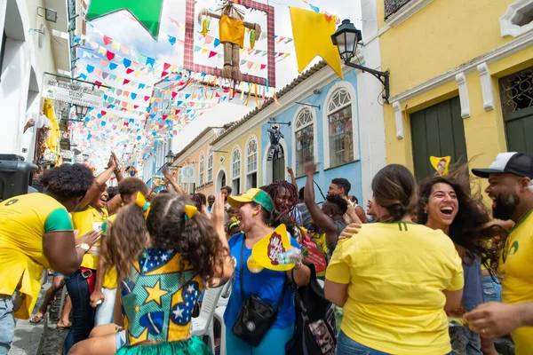 Salvador Bahia Brazil June 2018 Brazil Fans Celebrate Goal Game — Stock Photo, Image