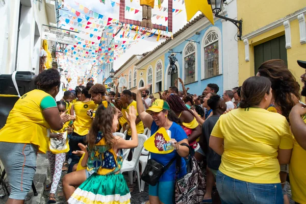 Salvador Bahia Brazil June 2018 Brazil Fans Celebrate Goal Game — Foto de Stock