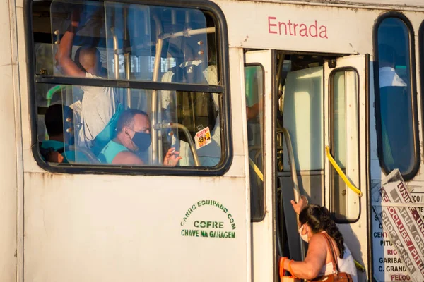 Salvador Bahia Brazil November 2021 People Bus Wearing Protective Mask — Foto de Stock
