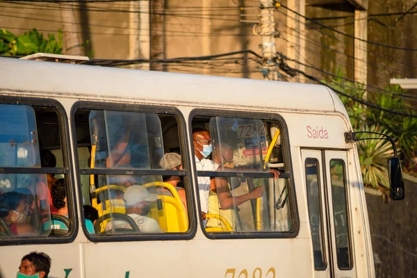 Salvador Bahia Brazil November 2021 People Bus Wearing Protective Mask — Foto de Stock