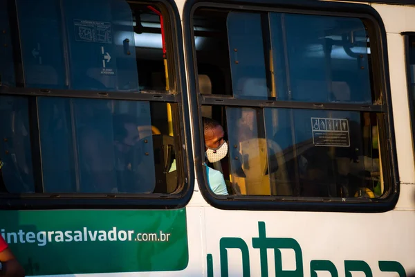 Salvador Bahia Brazil November 2021 People Bus Wearing Protective Mask —  Fotos de Stock