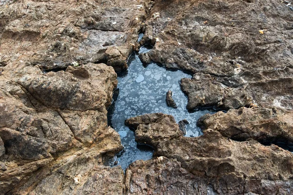 Plage Mer Les Rochers Sont Pollués Par Pétrole Déversement Pétrole — Photo