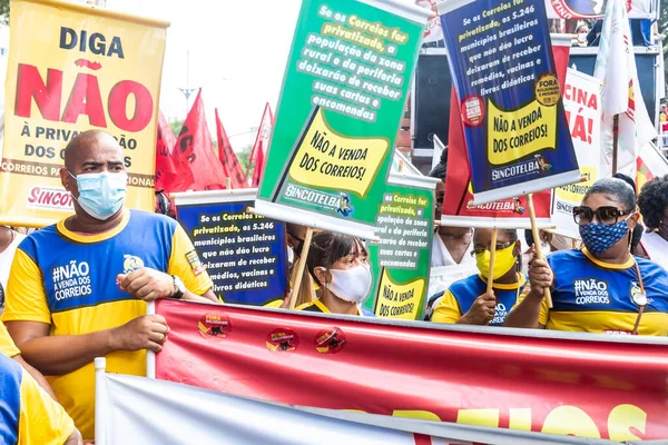 Salvador Bahia Brasil Novembro 2021 Brasileiros Protestam Carregando Cartazes Contra — Fotografia de Stock