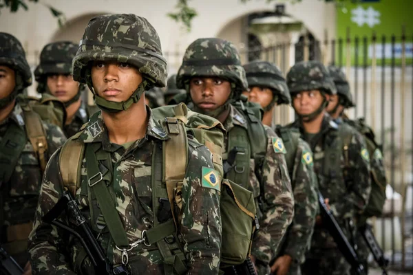 salvador, bahia, brazil - september 7, 2016: Brazilian Army soldiers during military parade in celebration of Brazil independence in the city of Salvador, Bahia.