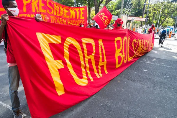Salvador Bahia Brasil Noviembre 2021 Los Brasileños Protestan Con Pancartas — Foto de Stock