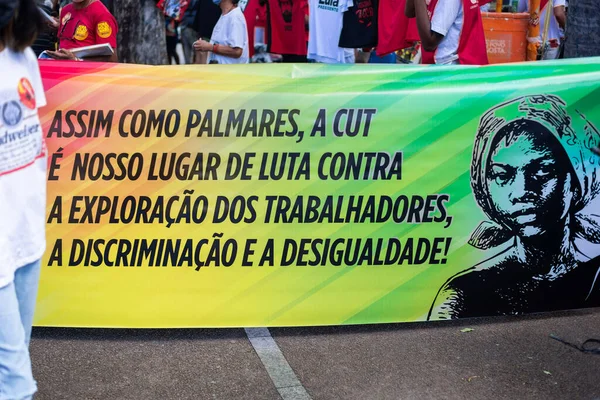 Salvador Bahia Brazílie Listopadu 2021 Brazilci Protestují Transparenty Plakáty Slovy — Stock fotografie